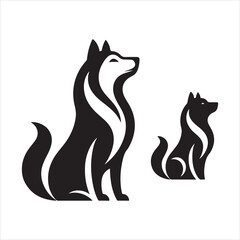 Black silhouette of a sitting dog on a white background