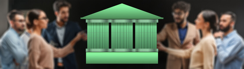 The three pillars of empiricism SCRUM agile methodology : transparency, inspection and adaptation. Smiling team blurred in a dark background, panoramic format.