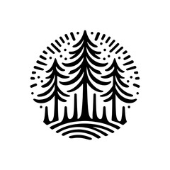 pine tree tribal art style engraved logo design vector
