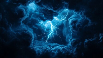 Obraz premium A powerful lightning bolt strikes through a swirling mass of dark clouds, symbolizing energy, power, and the unpredictability of nature.