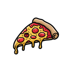 Hand draw Pizza slice dripping cheese vector art, pizza logo design icon