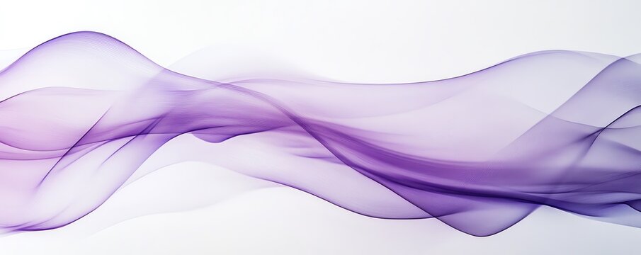 Motif abstrait de vagues fluides en d&eacute;grad&eacute;s de violet doux sur fond blanc.