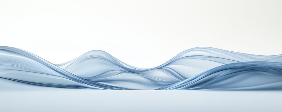 Abstraction fluide en courbes bleues douces sur fond blanc.