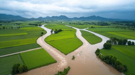 Rushing Water Through Vibrant Farmland Landscape