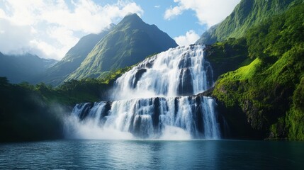Majestic Waterfall Cascading Down Mountain Landscape