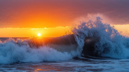 Fototapeta premium Tidal Wave Crashing at Sunset Shoreline