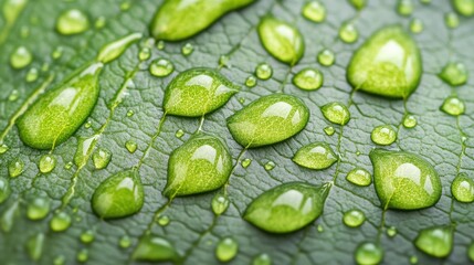 Water Droplets on Leaf Surface Close-Up