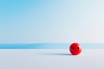 Red Sphere with a Smile: Minimalist Abstract Art Representing Happiness