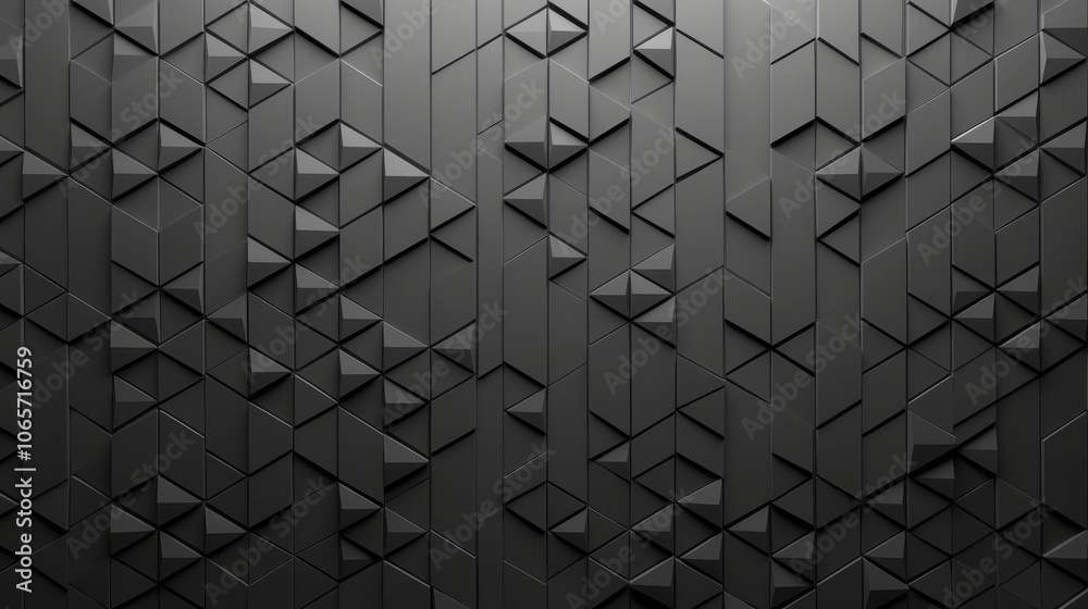Poster a striking geometric black abstract pattern, featuring a mixture of sharp angles and smooth surfaces