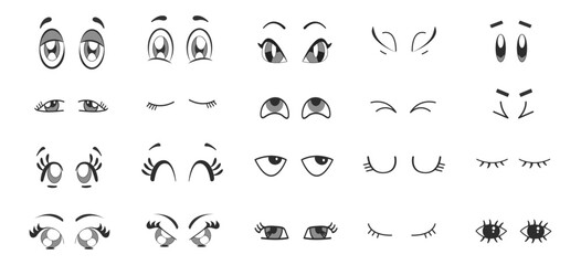 Fototapeta premium Variations of eye styles in cartoons, manga and others. Vector illustrations