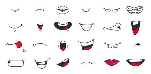 Variations of mouth styles in cartoons, manga and others. Vector illustrations