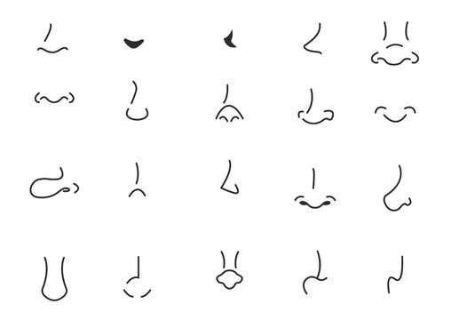 Variations of nose styles in cartoons, manga and others. Vector illustrations