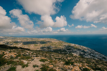 view of Kamari city in Santorini from the ancient thera road