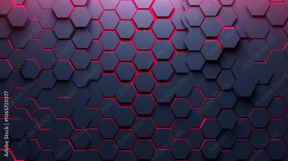 Poster a modern hexagonal pattern featuring dark shades with glowing red accents, creating a sleek and dyna