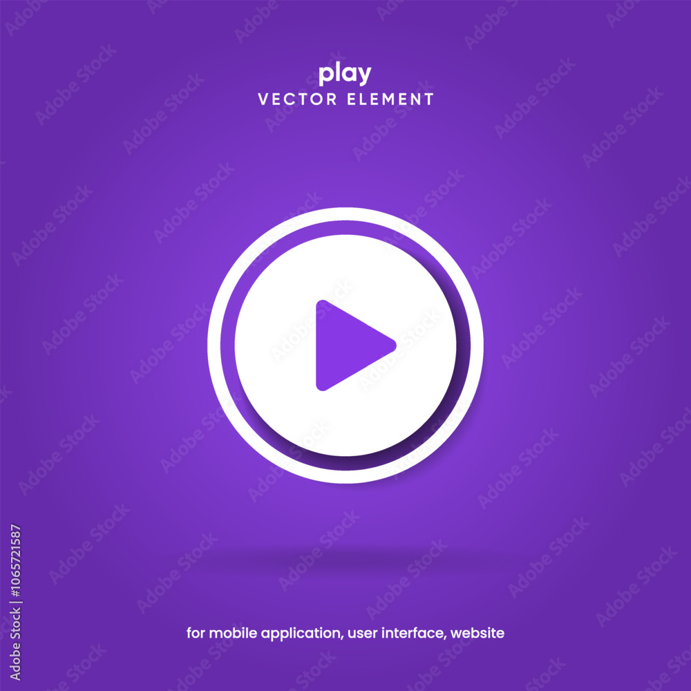 Poster Flat style red play button icon. Start sign. Play music or sound vector element for UI UX, website, mobile app.
