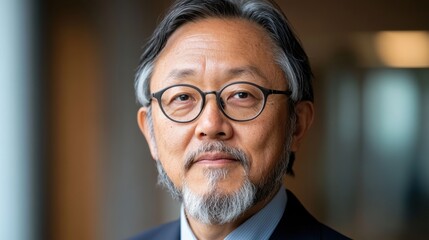 ビジネス服を着て、眼鏡をかけ、白髪のあごひげを生やした高貴な年配の男性