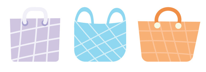 set of colorful shopping bags cite cartoon style packages for sale and illustrations	