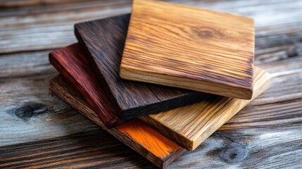 Naklejka premium Rustic Wooden Textures Showcasing Varied Grain Patterns on Stacked Wooden Coasters