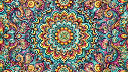 Fototapeta premium Vibrant abstract floral pattern with swirls and colorful details on a textured background