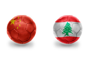 football balls with national flags of lebanon and china ,soccer teams. on the white background.