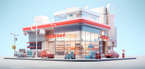 Fototapeta premium A Vibrant and Modern Convenience Store Bustling With Activity on a Sunny Day in the City
