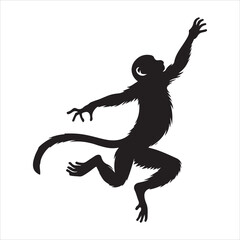 Black silhouette of a sitting monkey on a white background
