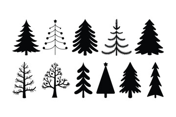 Obraz premium black and white christmas tree silhouette vector illustration