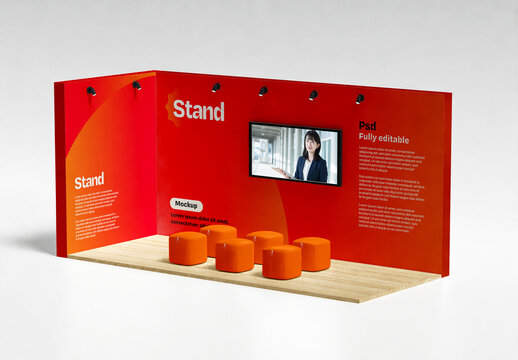 Booth with Set of Puff Mockup