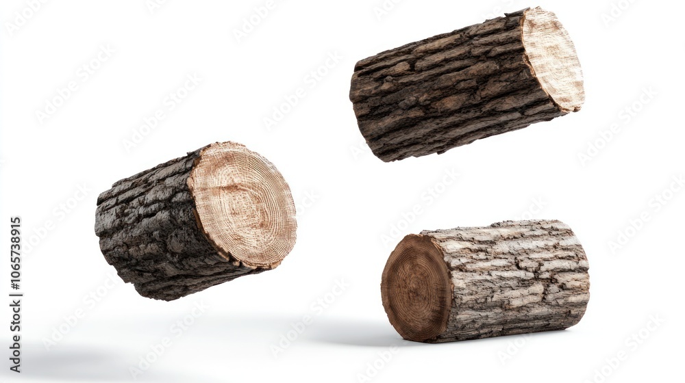 Poster Three Tree Trunk Cross-Sections Isolated on White Background