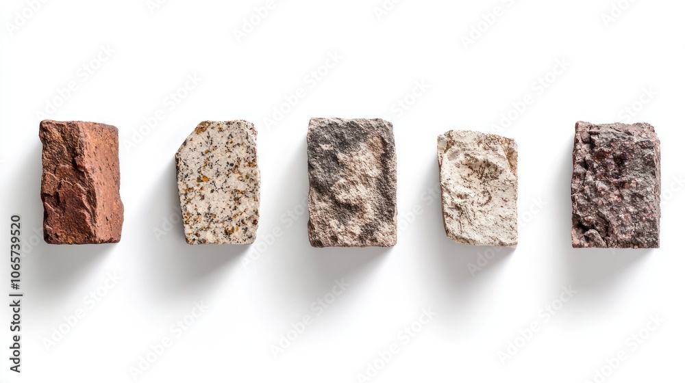 Poster Five Different Types of Stone Blocks Arranged in a Row