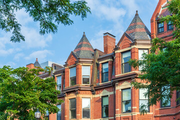 Fototapeta premium Historic Row Houses with Queen Anne Style Turrets in Boston, Massachusetts, USA