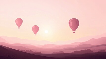 Fototapeta premium Pink Sky Hot Air Balloons: A serene and ethereal scene of hot air balloons drifting gracefully against a breathtaking pink sky.