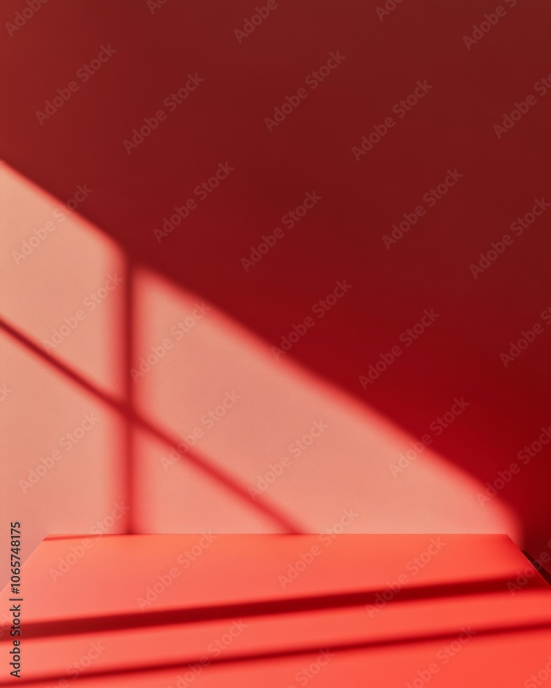 Poster vibrant minimalism red surface with diagonal light shadows