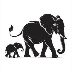 Obraz premium Black silhouette of a standing elephant on a clean white background