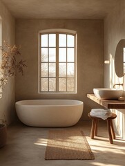 Minimalist Eco-Friendly Bathroom Interior with Soft Natural Lighting