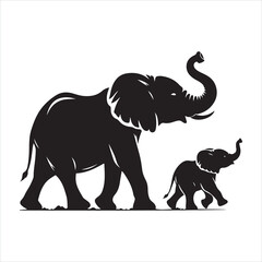 Obraz premium Black silhouette of a standing elephant on a clean white background