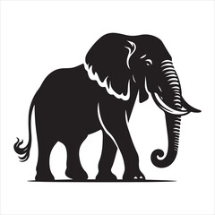 Obraz premium Black silhouette of a standing elephant on a clean white background