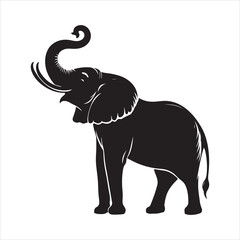 Obraz premium Black silhouette of a standing elephant on a clean white background