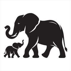 Obraz premium Black silhouette of a standing elephant on a clean white background