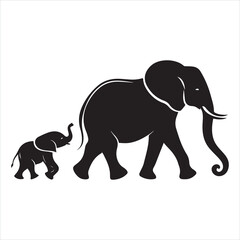 Fototapeta premium Black silhouette of a standing elephant on a clean white background