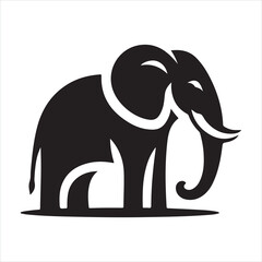 Obraz premium Black silhouette of a standing elephant on a clean white background