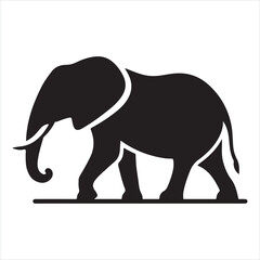 Obraz premium Black silhouette of a standing elephant on a clean white background