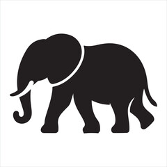 Obraz premium Black silhouette of a standing elephant on a clean white background