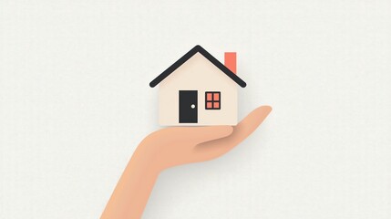Hand holding a small house, symbolizing home insurance assurance, Vector illustration.