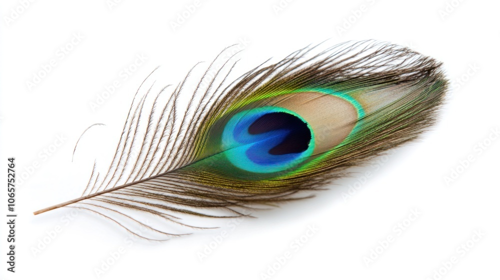 Aufkleber a single peacock feather with vibrant colors and detailed patterns