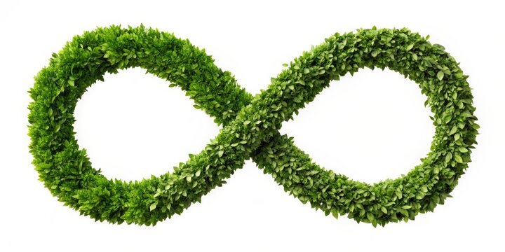Infinity Symbol Formed by Lush Green Foliage on a White Background