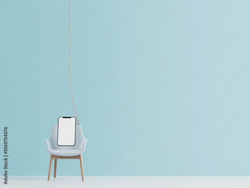 Poster minimalist concept of phone detachment on minimalist chair in bright studio setting