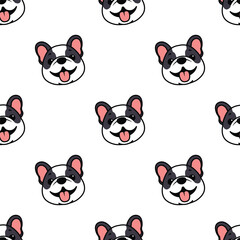 Fototapeta premium Cute french bulldog cartoon seamless pattern, vector illustration