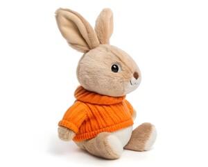 Obraz premium adorable plush bunny in vibrant clothing on plain white background for digital graphics