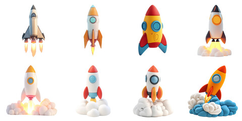 Fototapeta premium Rocket isolated animation 3d mockup without background using for all purpose.